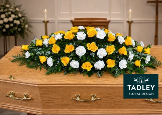 Yellow Rose & White Carnation Coffin Spray